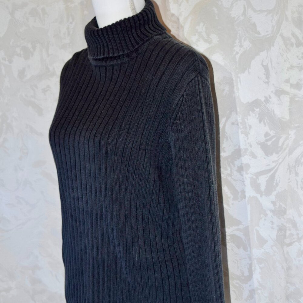 J. Jill Size L | Black Ribbed Cotton Turtleneck Sweater | Classic Minimalist - Picture 3 of 5